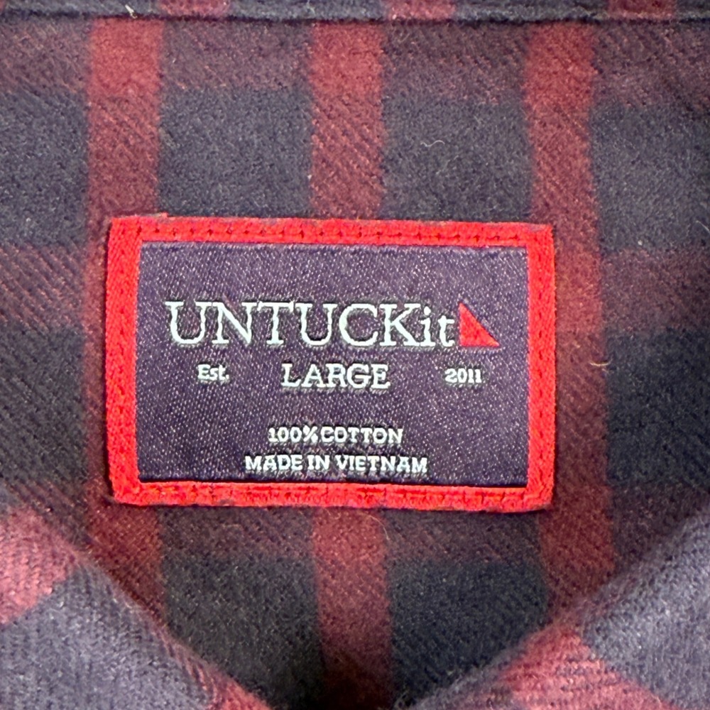 UNTUCKit Rully Navy Burgundy Plaid Flannel Shirt Mens Large Reg Fit - Picture 4 of 7
